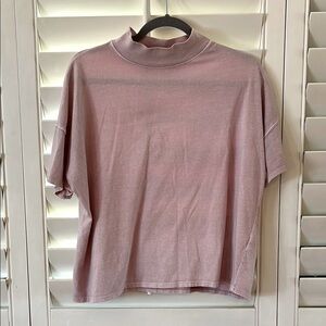 We The Free Pink/Purple Relaxed Boxy Short Sleeve Mock Neck Top